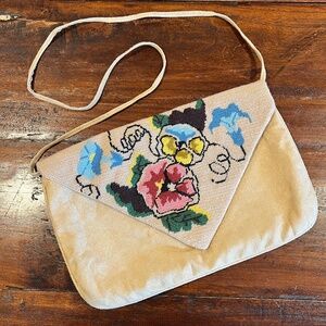 Vintage MOON BAGS Patricia Smith Designs Needlepoint Embroidered Suede Purse Bag